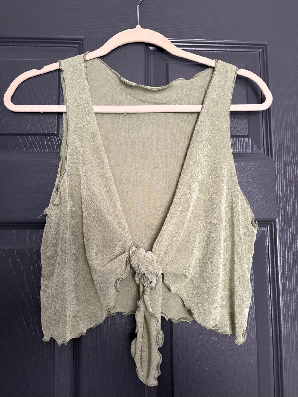 SHEIN Light Sage Velvet Tie-Front Camisole Top